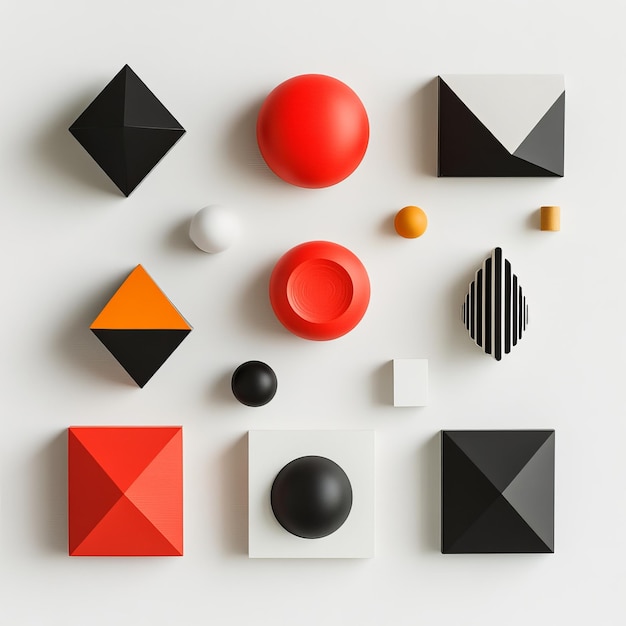 Photo geometric shapes and spheres in a symmetrical arrangement