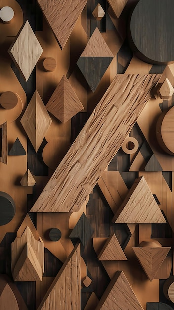 Photo geometric shapes with natural wood textures background wallpaper