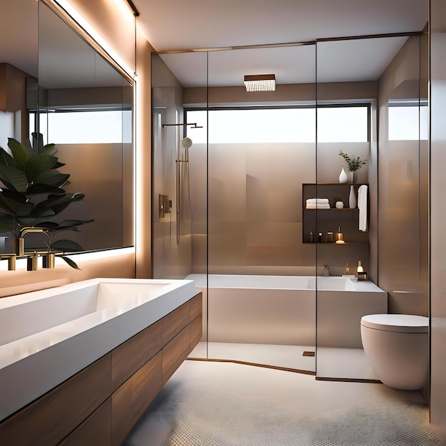 Geometric Shower and Tub Features in Modern Bathroom Concepts