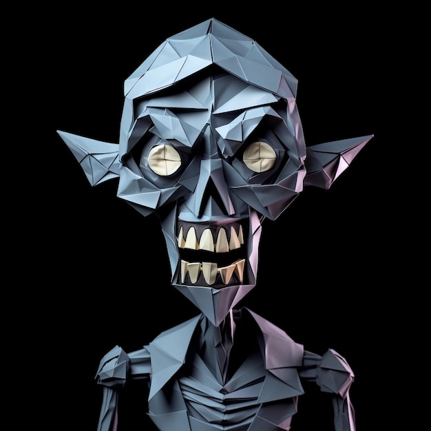 Geometric Skeleton 3d Model Edgy Caricature With Dark Fantasy Illustration