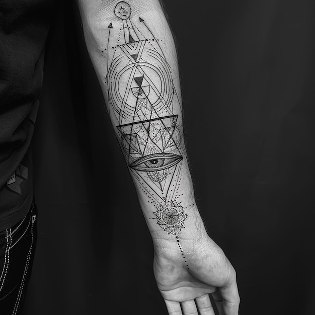 Photo geometric tattoo on a mans forearm