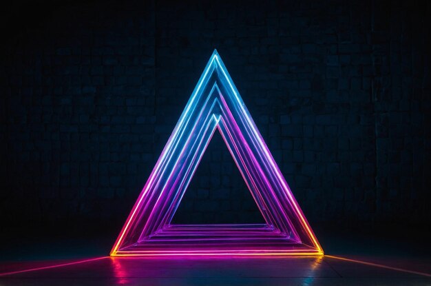 Geometric Triangular Figure in Neon Laser Light