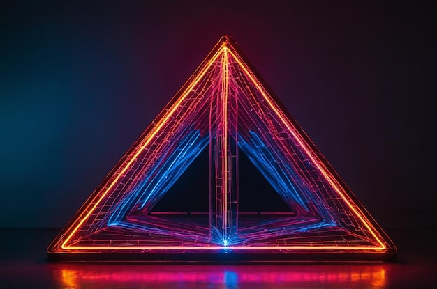 Geometric Triangular Figure in Neon Laser Light