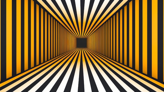 Geometric tunnel with yellow and black stripes abstract perspective Optical illusion