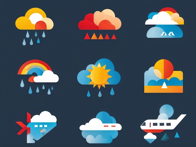 Geometric Weather and Travel Icons for Interface