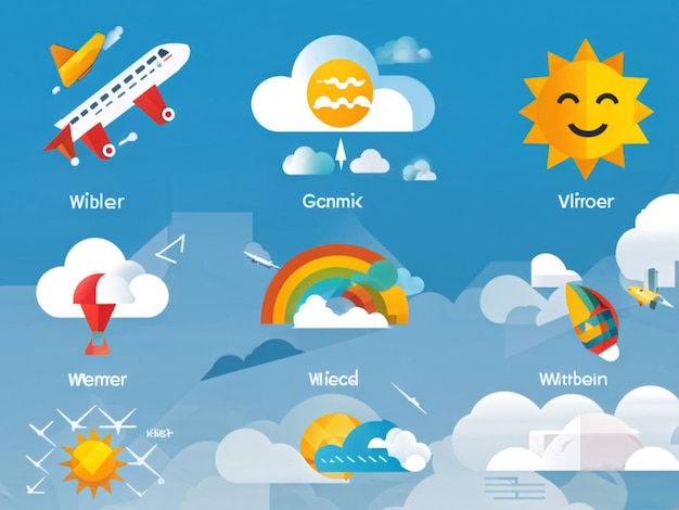 Photo geometric weather and travel icons for interface