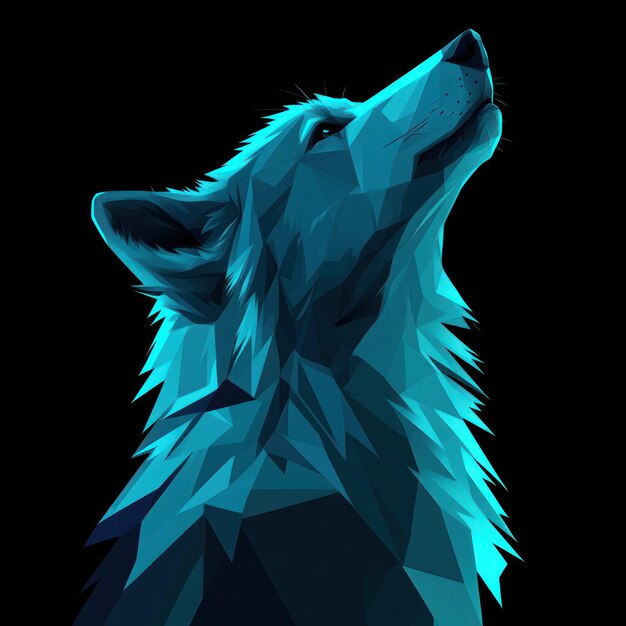 Geometric Wolf Head in Teal and Black