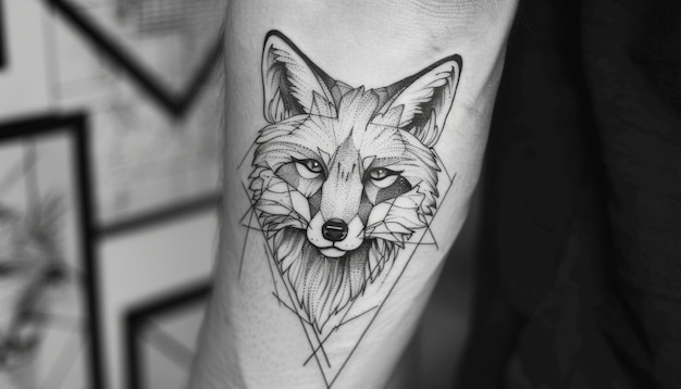 Photo geometric wolf tattoo on arm in black and white