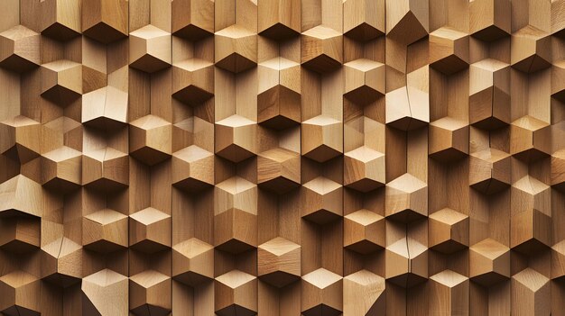 Photo geometric wooden wall paneling with cubeshaped indentations