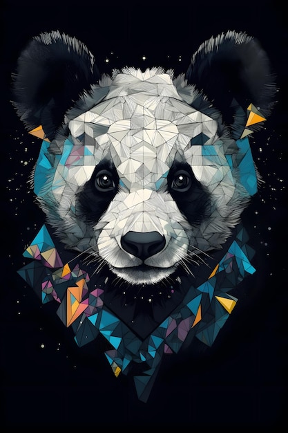 geometrical panda tshirt design black background