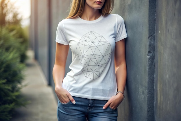 Photo geometrical woman t shirt illustration to generative ai