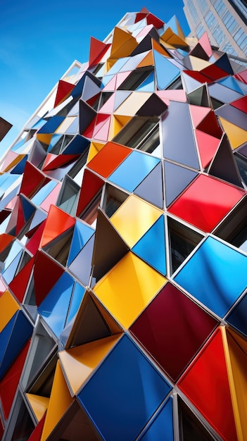 geometrically designed building with sharp angles and vibrant colors