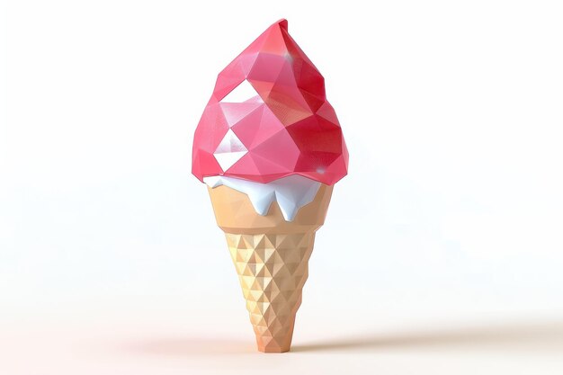 Photo a geometrically perfect summer treat a pink ice cream cone on the transparent background png format