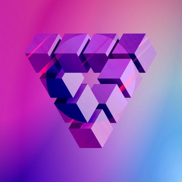 Geometry of the impossible. Impossible triangle with striking colors. 3d illustration.