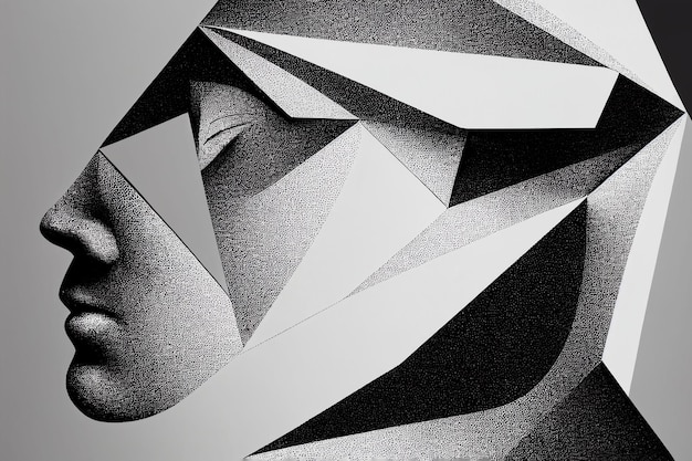 Geometry of Soul series Abstract design profile lines of human head surrealism monochrome painting black and white painting rendered Computer generated image AI