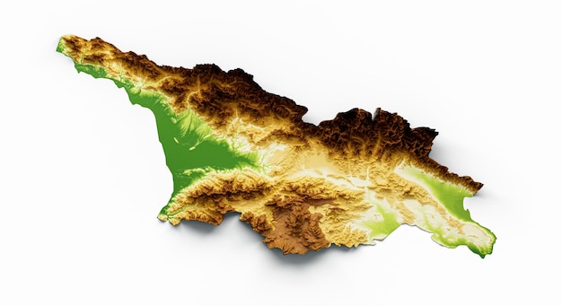 Georgia Map Shaded relief Color Height map on the isolated Background 3d illustration