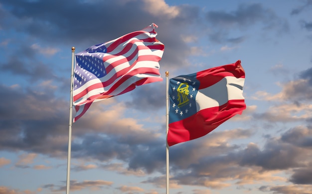 Georgia US State Flags at sky background. 3D artwork