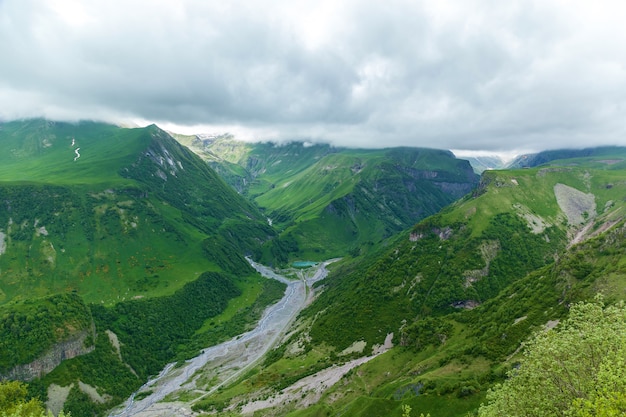 Georgian Military Road, beautiful mountain scenery and mountain rivers along it. Georgian 