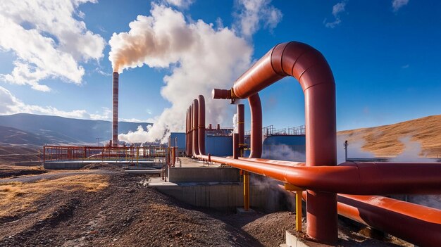 Photo geothermal power station with spider web pipeline separator