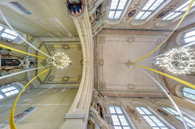 GERANENY BELARUS SEPTEMBER 2018 interior and dome and looking up into a old catholic baroque church ceiling