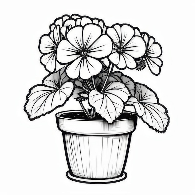 Geranium flower outline black and white cute coloring book