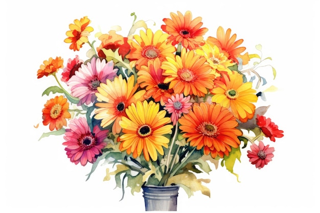 Gerbera bouquet vibrant watercolor composition