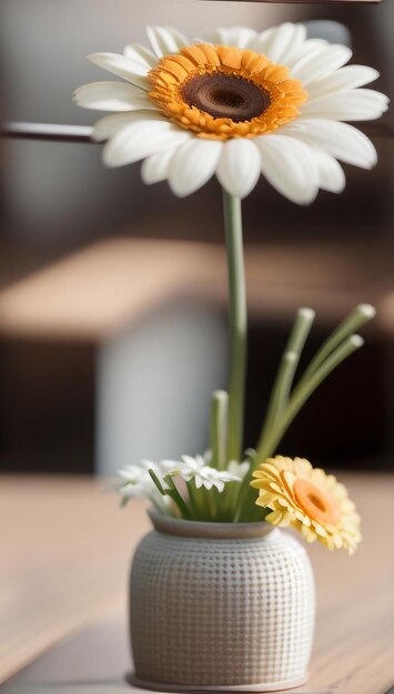 Photo gerbera in vase on old wooden table