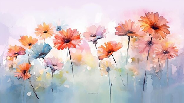 gerberas watercolor summer paint drawing multicolored flowers