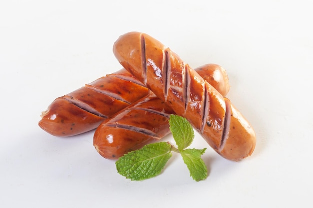 German dried sausages Hard cured sausage isolated on white background