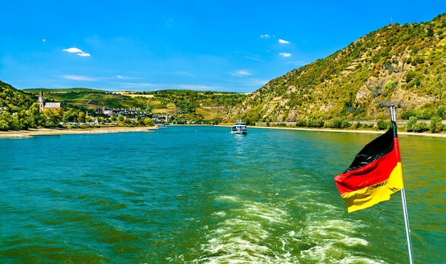 German Flag on a cruise boat in the Rhine Gorge in Germany