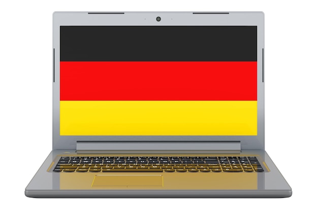 German flag on laptop screen 3D illustration isolated on white background