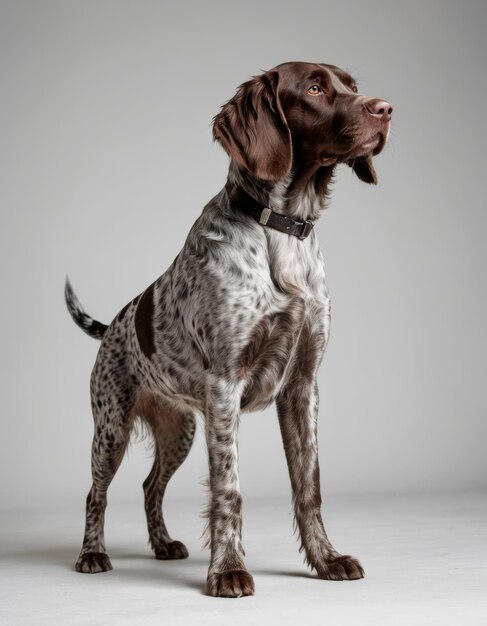 German Longhaired Pointer animal full body is isolated white background