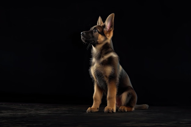 german shepherd dog on black background