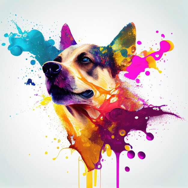 German Shepherd dog on colorful splash