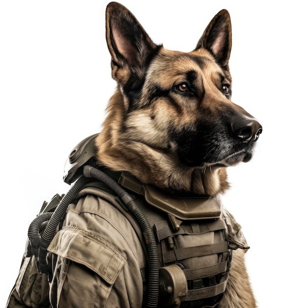 German shepherd dog in military uniform