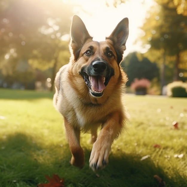 German shepherd dog running on the field Generative AI