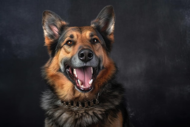 A german shepherd dog with a black background