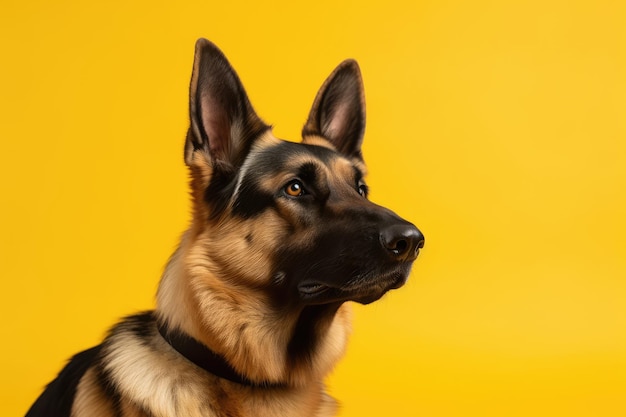 A german shepherd dog with a yellow background