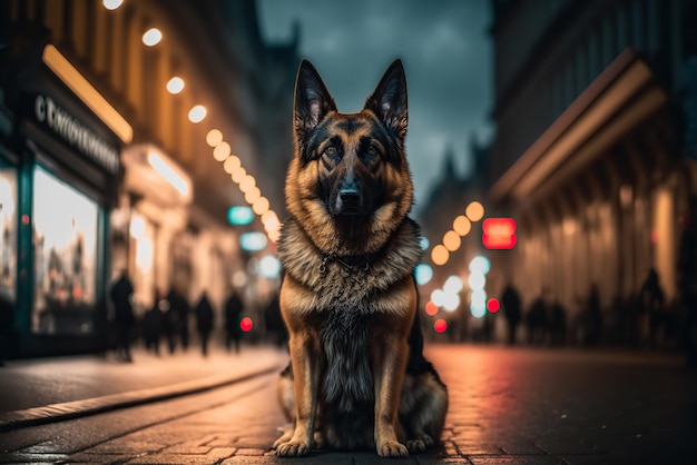 German shepherd portrait in the street Concept of animal life care health and pets