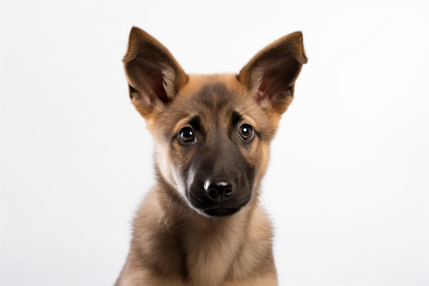 A german shepherd puppy with a white background