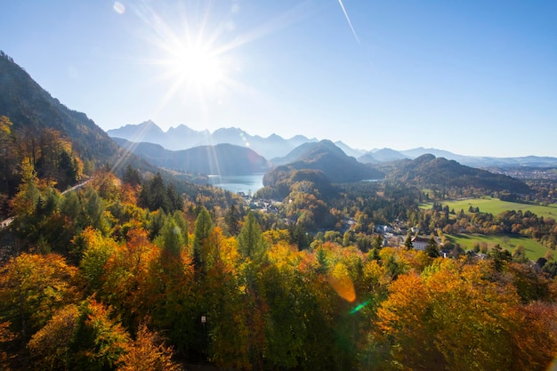 Germany Bavaria Schwangau Neuschwanstein Castle mountains sunset