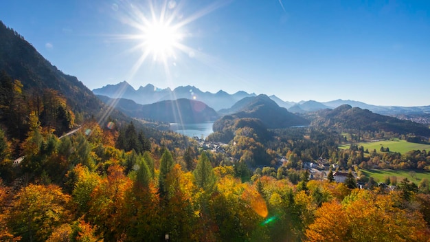 Germany Bavaria Schwangau Neuschwanstein Castle mountains sunset