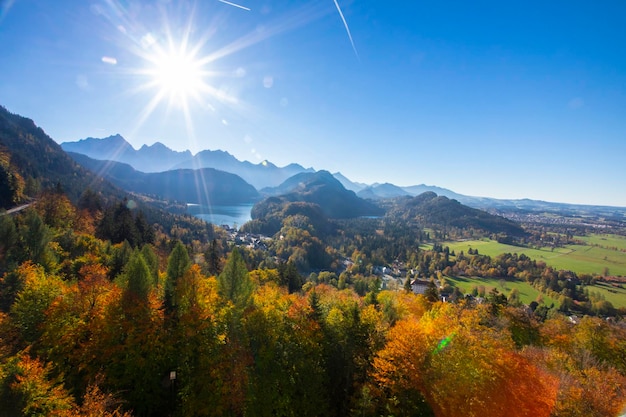 Germany Bavaria Schwangau Neuschwanstein Castle mountains sunset