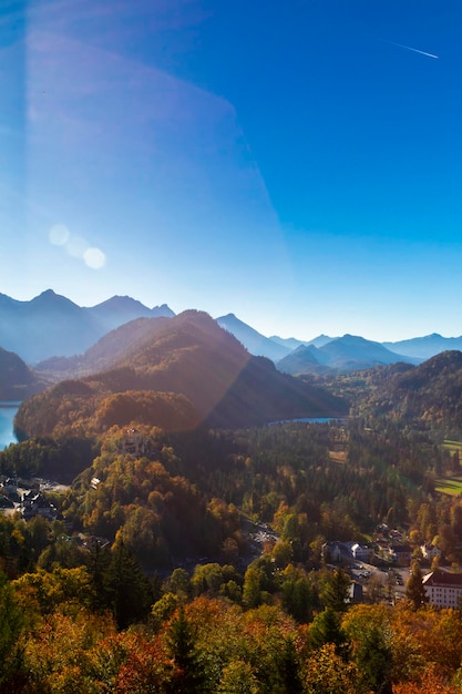 Germany Bavaria Schwangau Neuschwanstein Castle mountains sunset