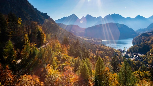 Germany Bavaria Schwangau Neuschwanstein Castle mountains sunset