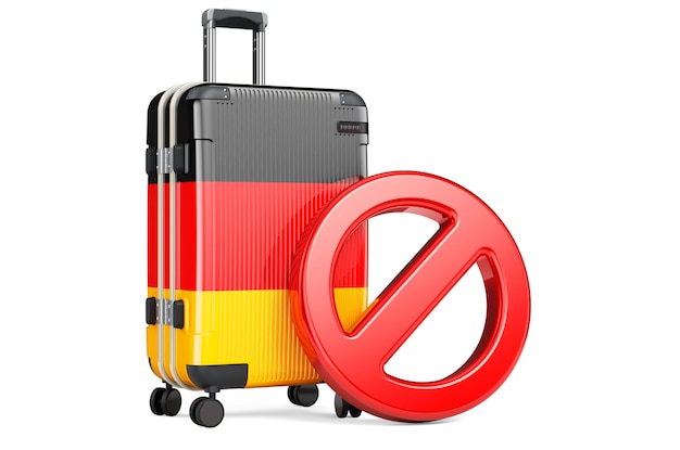 Germany Entry Ban Suitcase with German flag and prohibition sign 3D rendering