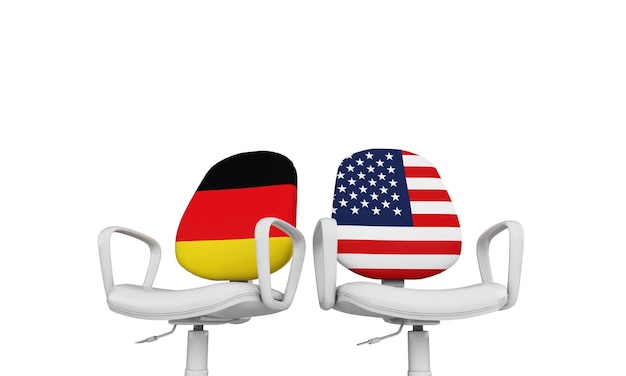 Germany and USA business chairs Internationl relationship concept 3D Rendering