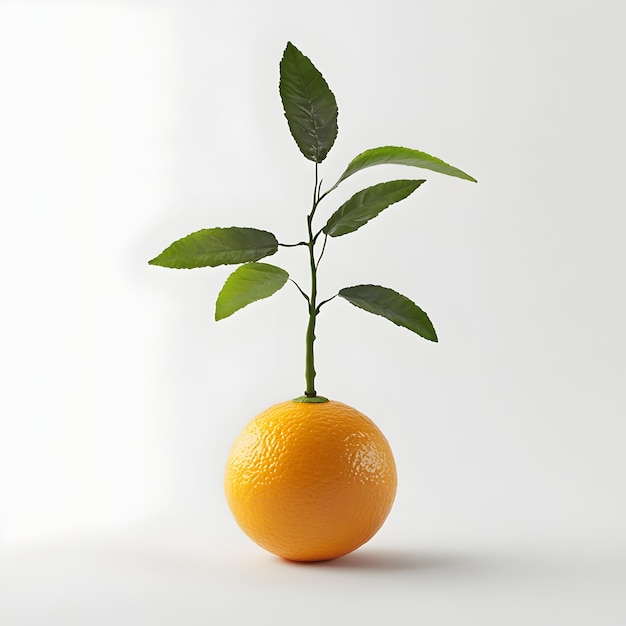 Photo germinating orange floating in minimalist white setting