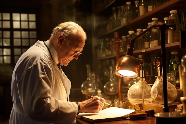 A gerontologist conducting research in a laboratory focusing on the scientific study of aging