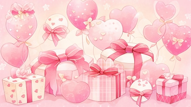 Geschenkeboxen mit pinkfarbenen Herzballons